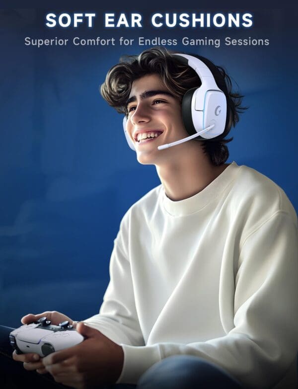 2.4GHz Wireless Gaming Headsets for PS5, PS4, PC, Switch - Bluetooth 5.3 Gaming Headphones with Noise Canceling Mic, 7.1 Surround Sound, 70H Battery, Gaming Lighting - White - Image 3