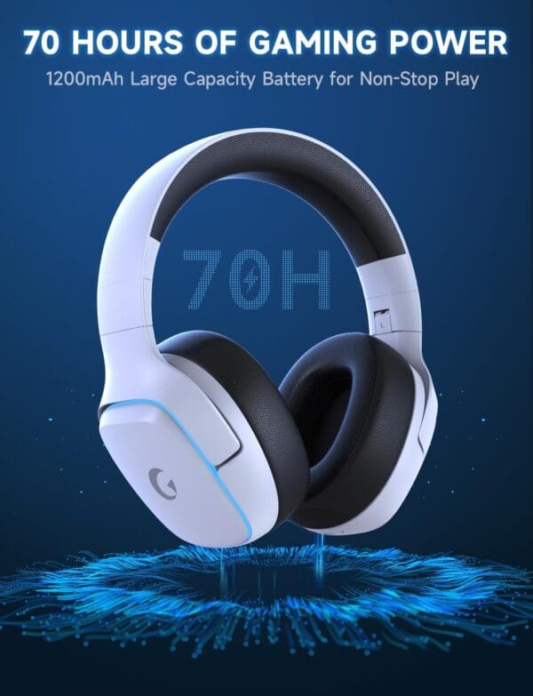 2.4GHz Wireless Gaming Headsets for PS5, PS4, PC, Switch - Bluetooth 5.3 Gaming Headphones with Noise Canceling Mic, 7.1 Surround Sound, 70H Battery, Gaming Lighting - White - Image 4