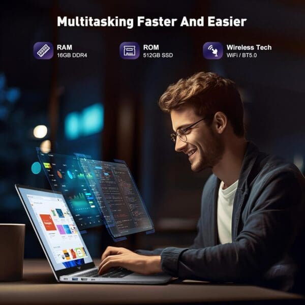2025 Laptop, Laptop Computer with Intel Quad-Core Processor(Up to 3.6GHz), 16GB DDR4 512GB SSD, Windows 11 Gaming Laptop, 15.6" IPS 1080P, Metal Shell, USB3.2, Long Battery Life - Image 3