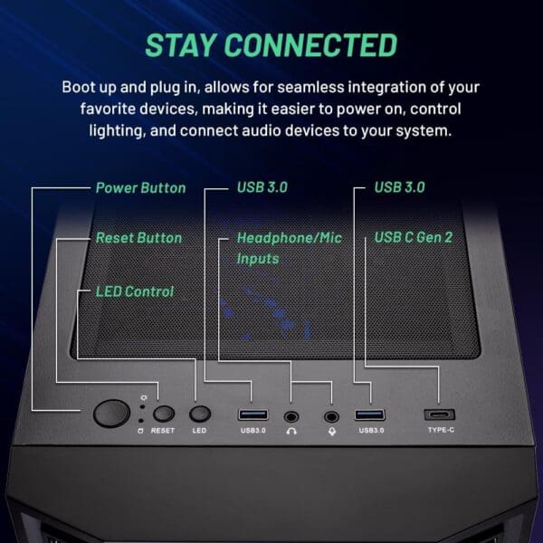 Skytech Gaming Shadow Gaming PC Desktop – AMD Ryzen 5 5600X 3.7 GHz, NVIDIA RTX 4060, 1TB NVME SSD, 16GB DDR4 RAM 3200, 600W Gold PSU, 11AC Wi-Fi, Windows 11 Home 64-bit,Black - Image 3