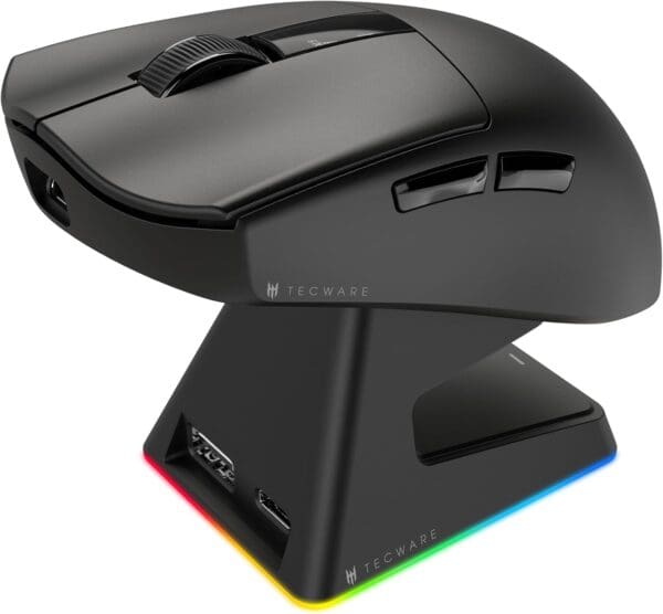 TECWARE EX1 Lightweight Gaming Mouse, 26K DPI Wireless Mouse, OLED Screen Display, 59g Lightweight, RGB Charging Dock, Tri-Mode Connectivity, Comes with PTFE Feet and Grip Tape, Gaming Mouse (Black) - Image 2