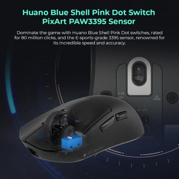 TECWARE EX1 Lightweight Gaming Mouse, 26K DPI Wireless Mouse, OLED Screen Display, 59g Lightweight, RGB Charging Dock, Tri-Mode Connectivity, Comes with PTFE Feet and Grip Tape, Gaming Mouse (Black) - Image 6