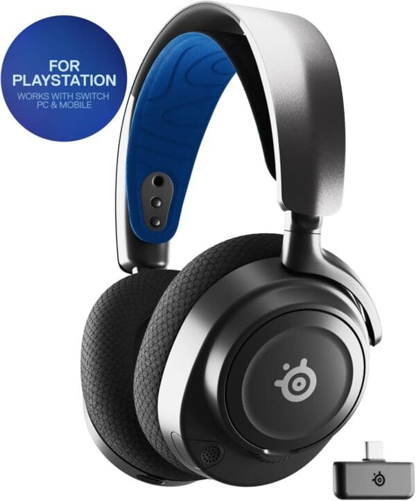 SteelSeries Arctis Nova 7P Wireless Multi-Platform Gaming Headset — Neodymium Magnetic Drivers — 2.4GHz + Bluetooth — 38Hr USB-C Battery — Gen2 AI Mic — PlayStation, PC, Switch, VR, Mobile - Black - Image 7