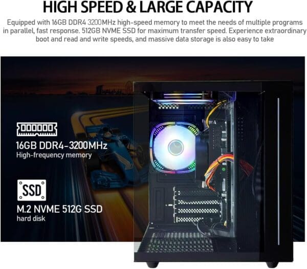 Gaming PC AMD Ryzen5 Quad-Core Processor（UP to 3.7GHz） 512GB Nvme SSD 16GB RAM（Integrated AMD Radeon Vega Graphics Prebulilt Desktop Computers Black - Image 2