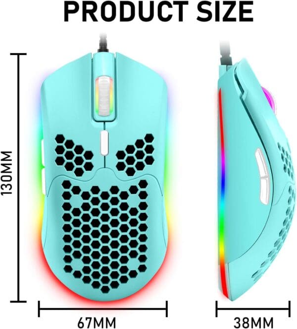 ZIYOU LANG Wired Lightweight Gaming Mouse,6 RGB Backlit Mice with 7 Buttons Programmable Driver,6400DPI Computer Mouse,Ultralight Honeycomb Shell Ultraweave Cable Mouse for PC Gamers,Xbox,PS4(Green) - Image 7