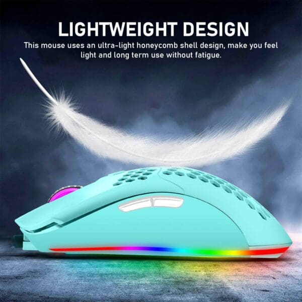 ZIYOU LANG Wired Lightweight Gaming Mouse,6 RGB Backlit Mice with 7 Buttons Programmable Driver,6400DPI Computer Mouse,Ultralight Honeycomb Shell Ultraweave Cable Mouse for PC Gamers,Xbox,PS4(Green) - Image 2
