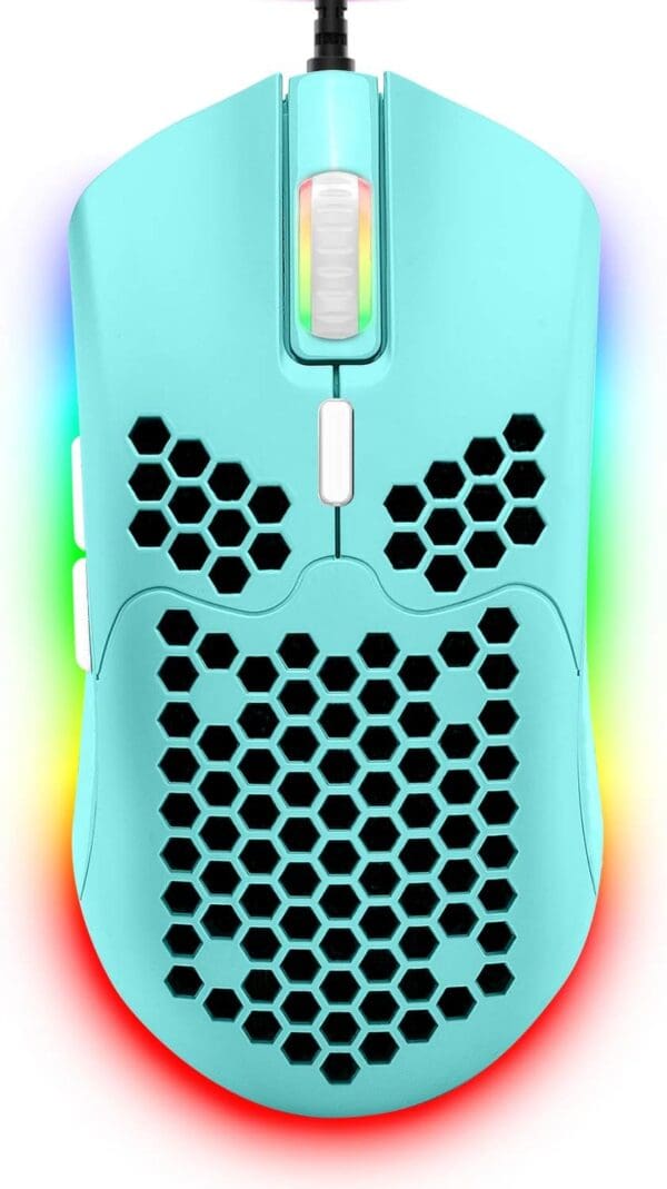 ZIYOU LANG Wired Lightweight Gaming Mouse,6 RGB Backlit Mice with 7 Buttons Programmable Driver,6400DPI Computer Mouse,Ultralight Honeycomb Shell Ultraweave Cable Mouse for PC Gamers,Xbox,PS4(Green)