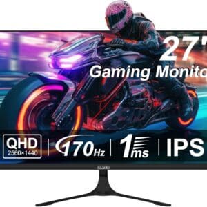 27 inch 2K Gaming Monitor, 170Hz/144Hz 1440P Fast IPS Monitor, 2x HDMI 2.0, 2x Display Port 1.4, Free-Sync, 1ms(GTG), Low Motion Blur, HDR10, 113% sRGB, Compatible with Switch/Xbox/PS5, VESA 75x75mm