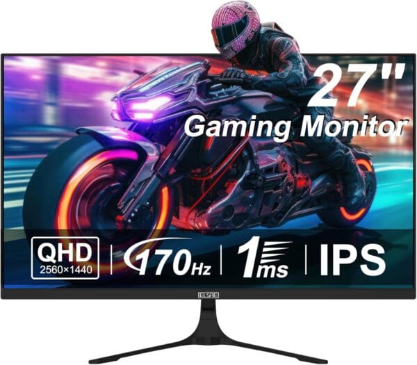 27 inch 2K Gaming Monitor, 170Hz/144Hz 1440P Fast IPS Monitor, 2x HDMI 2.0, 2x Display Port 1.4, Free-Sync, 1ms(GTG), Low Motion Blur, HDR10, 113% sRGB, Compatible with Switch/Xbox/PS5, VESA 75x75mm