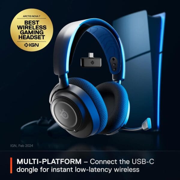 SteelSeries Arctis Nova 7P Wireless Multi-Platform Gaming Headset — Neodymium Magnetic Drivers — 2.4GHz + Bluetooth — 38Hr USB-C Battery — Gen2 AI Mic — PlayStation, PC, Switch, VR, Mobile - Black - Image 2