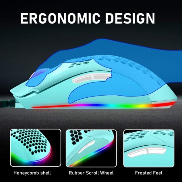 ZIYOU LANG Wired Lightweight Gaming Mouse,6 RGB Backlit Mice with 7 Buttons Programmable Driver,6400DPI Computer Mouse,Ultralight Honeycomb Shell Ultraweave Cable Mouse for PC Gamers,Xbox,PS4(Green) - Image 6