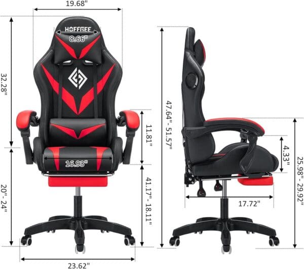 HOFFREE Gaming Chair Massage with Bluetooth Speakers and Led Lights Ergonomic Computer Gaming Chair with Footrest RGB Video Game Chair with High Back Lumbar Support Red and Black - Image 2
