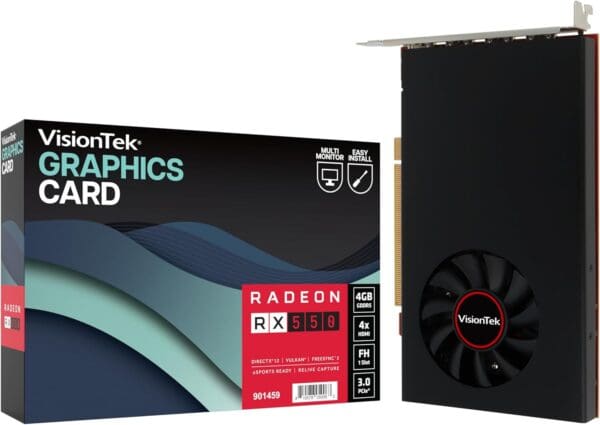 VisionTek Radeon RX 550 4GB GDDR5 4K Monitor Graphics Card, 4X HDMI Outputs, Radeon Freesync 2, PCI Express 3.0, DirectX 12, Bus-Powered - 901459