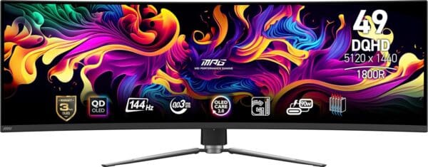 MSI MPG 491CQP QD-OLED 49" 32:9 DQHD 144Hz Curved OLED HDR Gaming Monitor, Metallic Black